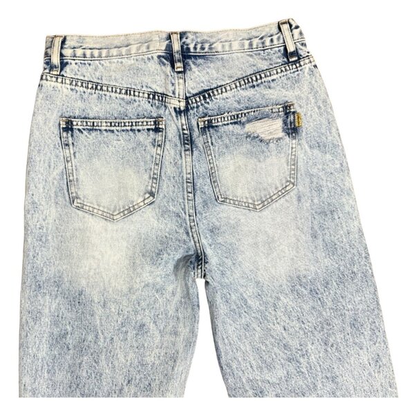 NWT WIDE LEG DISTRESSED JEANS SIZE 7 ACID WASH HIGH RISE VIBRANT M.I.U RAW HEM - Picture 6 of 6